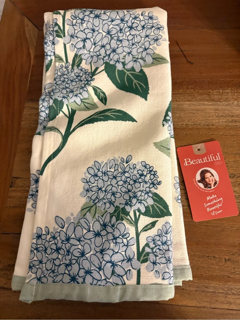 Floral Blue & Green Hydrangea Kitchen Towel